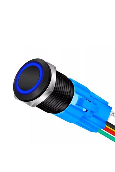 CLASSLIGHTS Buton negru 19mm cu revenire și LED albastru, ElectroAZ