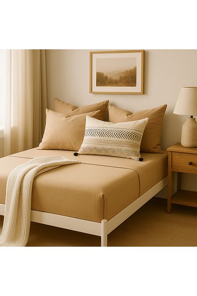Prime Sleeks 100% Cotton Double Fitted Sheet Set – 160X200 cm Sheet - 2 Pillowcases