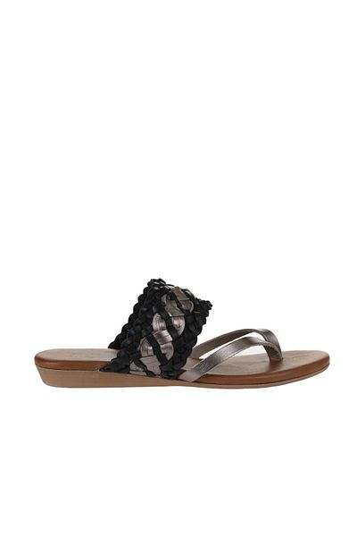 Bueno Shoes Γυαλιστερό γκρι μαύρο δερμάτινο γυναικείο δάχτυλο - 01wu7448