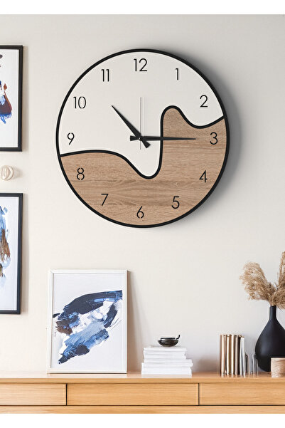 Modern Wooden Wall Clock - Bicolor Wavy Design Quiet Mechanism Decorative Living Room Office Clock