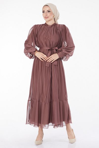 TOFİSA Braunes Damenkleid - Schlichter Rundhalsausschnitt - 21980