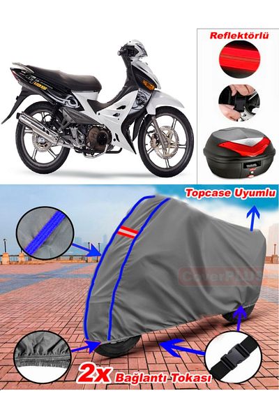 CoverPlus Blue Stitched Gray Modenas Gt135 Tarpaulin Topcase Rear Bag Compatible Motor Tarpaulin