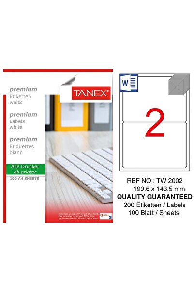 Tanex TW-2002 Yazıcı Etiketi 199.6 x 143.5 mm 200 Adet - Beyaz