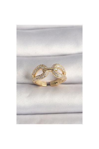 Marsilyan Brass Gold Color Adjustable Zircon Stone Women's Ring - Tj-Byk3597