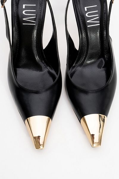 LuviShoes Pantofi cu toc pentru femei FLARE Black Skin Gold