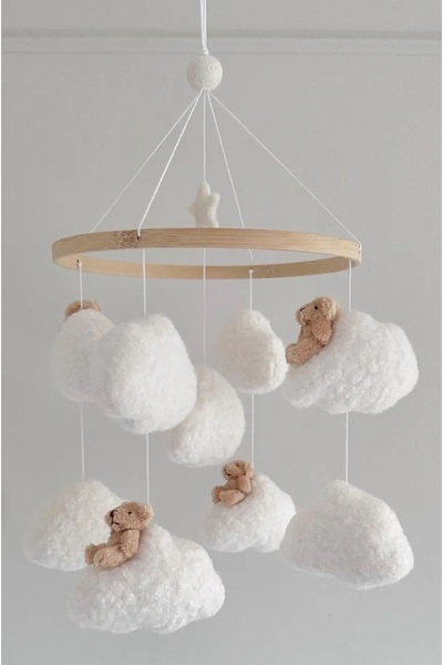 hobiimobiii Dönence (MÜZİKLİ) bebek beşik süsü keçe dönence teddy kumaş bukle...