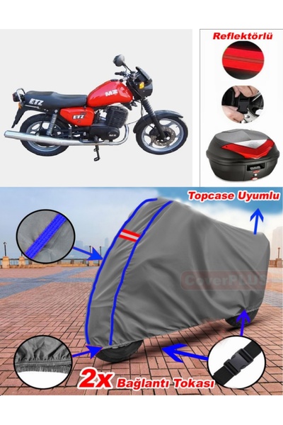 CoverPlus أزرق مخيط رمادي MZ ETZ 301 قماش القنب Topcase الخلفي حقيبة متوافقة ...