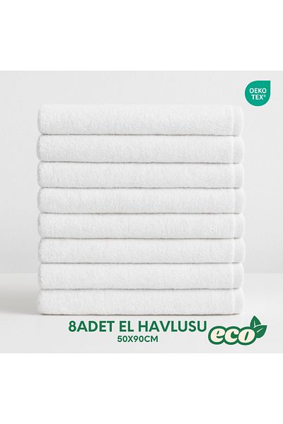 Strauss Eco 8-Piece Luxury Towel Set – 100% Cotton – White Color – 50X90Cm - Oeko Tex Certified