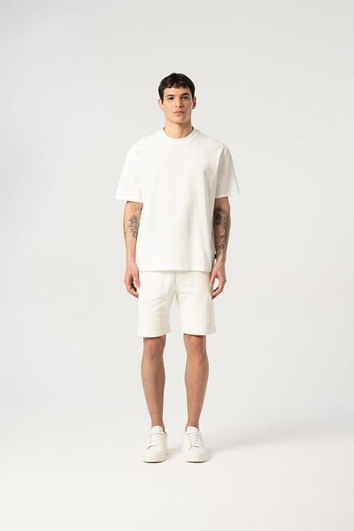 MFY Fashion Men's 100% Cotton Oversized Crew Neck Short Sleeve Patterned T-Shirt and Shorts Set Ecru