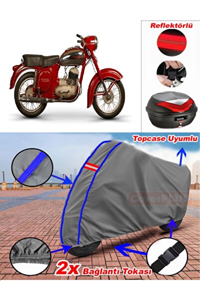 CoverPlus Blue Stitched Gray Jawa 250 Classic Tarpaulin Topcase Rear Bag Comp...