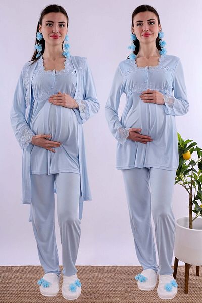 ByLohusa Effortt Blue Dressing Set de pijamale de maternitate pentru maternitate Byl 224012