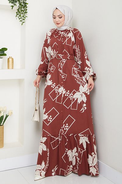InStyle Flower and Shape Patterned Tile Viscose Dress