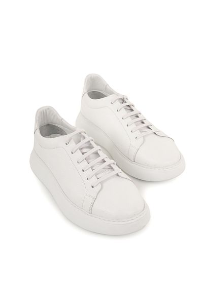 Eray Men's White Inner Outer Genuine Leather White Thick Sole Sneaker Sports Shoes