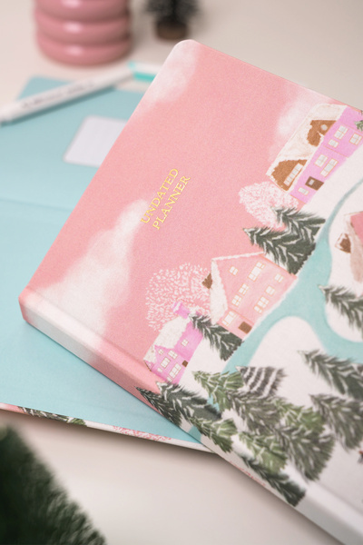 Matt Notebook Premium Edition A5 15x21 cm Keten Baskılı Süresiz Planlayıcı Ajanda Winter Village