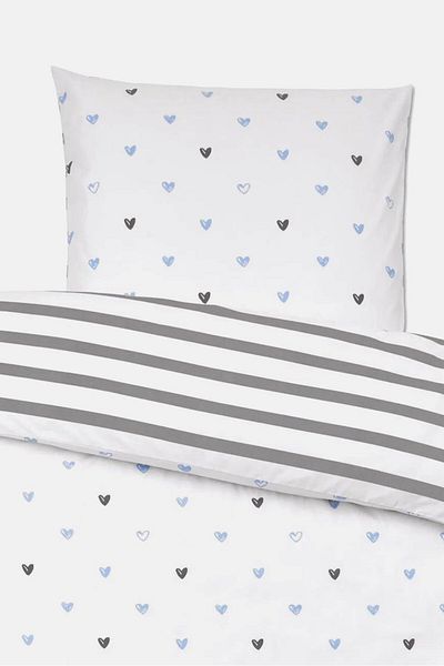 Tchibo Single Reversible Percale Duvet Set 135 x 200 cm, White Combo