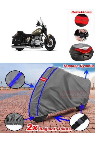 CoverPlus أزرق مخيط رمادي Bmw R 18 Classic Tarpaulin Topcase Rear Bag متوافق ...