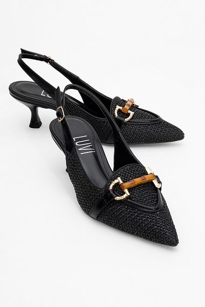 LuviShoes Pantofi cu toc pentru femei OSCA cu cataramă din paie neagră
