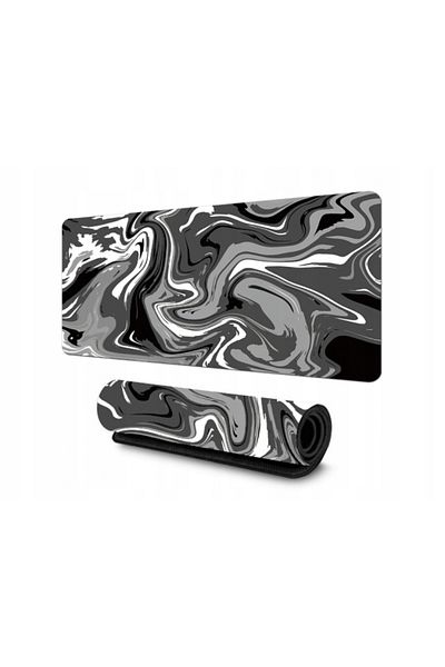 zola Mousepad gaming, anti-alunecare, cauciucat, model abstract, 90x40 cm, alb/negru