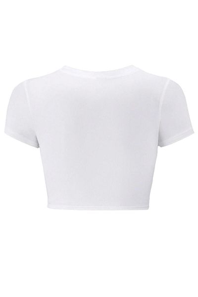 BRZ COLLECTION Tricou Porsche Crop cu imprimeu Crystal Stone pentru femei, alb
