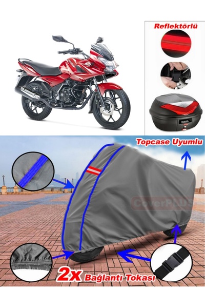 CoverPlus رمادي مع خياطة زرقاء Bajaj Discover 150 F Canvas Topcase Rear Bag م...