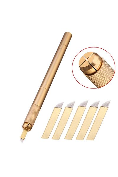 Jewval Microblading Pen Manual Permanent How Many Lips Makeup Gold Pen 5 Pieces 12 Pin Needles