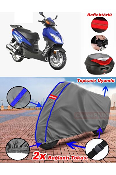 CoverPlus Blue Stitched Gray Ramzey Star 150 L Tarpaulin Topcase Rear Bag Com...