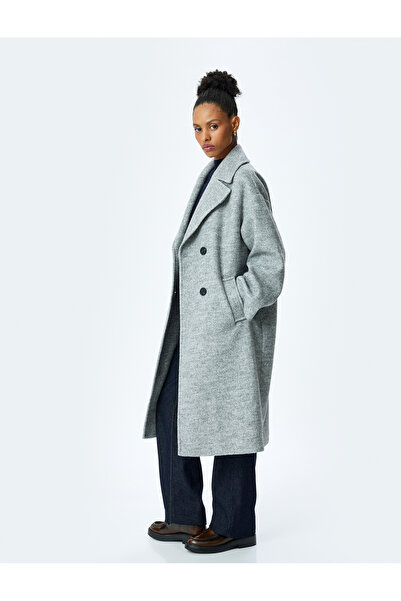 Koton Geknöpfter, zweireihiger, übergroßer Kaschmirmantel mit Taschen