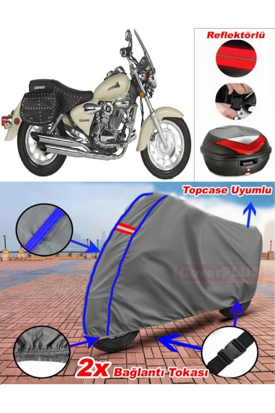 CoverPlus Blue Stitched Gray Steel Motor Crown 150 Tarpaulin Topcase Back Bag...