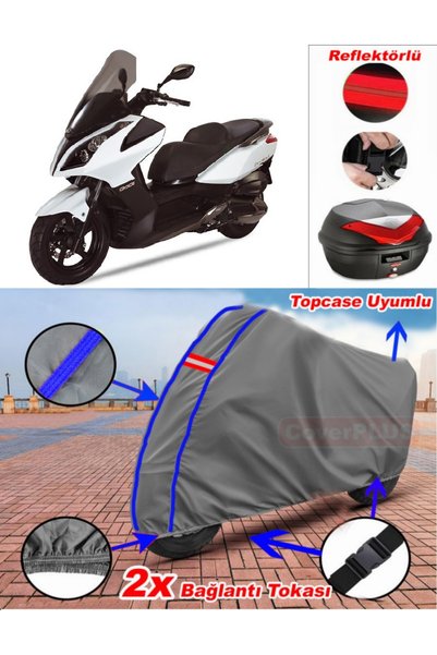 CoverPlus Blue Stitched Gray Kymco Downtown 300I Tarpaulin Topcase Rear Bag C...