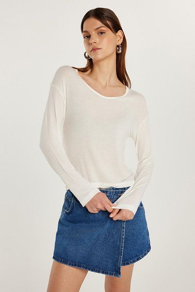 Tudors Women's Standard Fit Elastic Sleeve Wide Collar Ecru Blouse