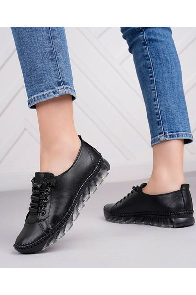 Afilli Pantofi de damă, negru, din piele naturală, gel ortopedic, talpă groasă, confortabilă, fără șireturi, pentru mers zilnic, balerină, pantofi pentru mamă