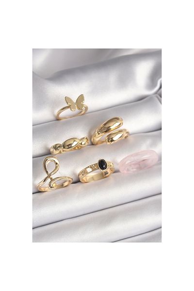 Marsilyan Brass Gold Color Butterfly Figure Spiral Model Set of 6 Women's Rings - Tj-Byk3608