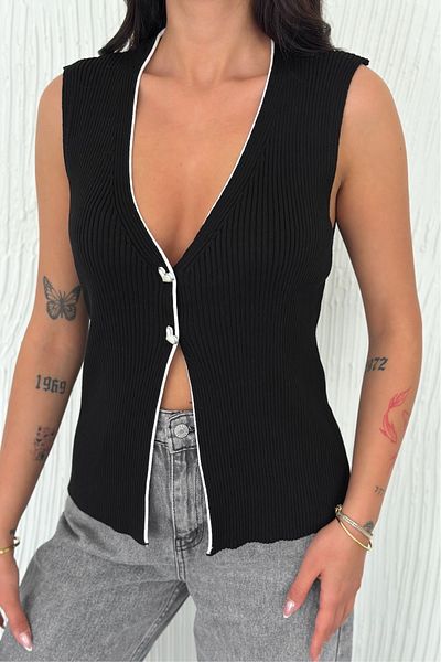 FEMELLE Cardigan de tricotaj din bumbac 100% bumbac, fără mâneci, mărime standard, neagră