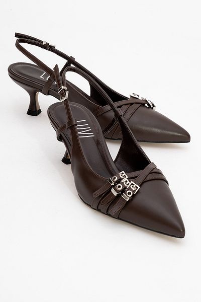 LuviShoes Дамски обувки на висок ток с кафяв кожен колан WOSS
