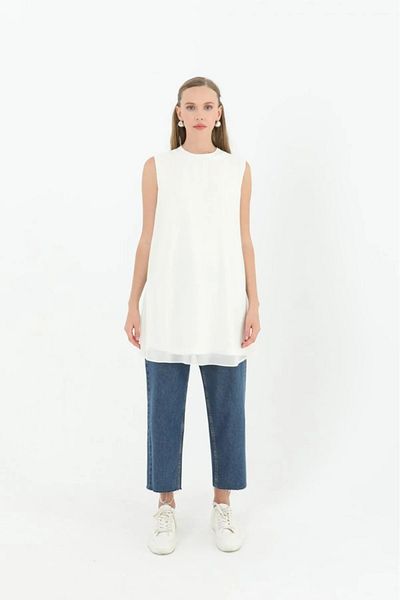 Nisa Luxury Boutique Puane Zero Sleeve Front Chiffon Detail Combed Cotton Underwear Tunic - 10270