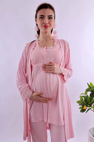 ByLohusa Effortt Pink Dressing Gown Maternity Maternity Pajama Set Byl 224012