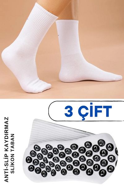 SAVUR Non-Slip Sole Unisex 3X Double Flat Model Yoga, Sports, Pilates, Tennis Model Silicone Sole Socks