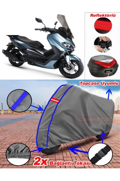 CoverPlus Blue Stitched Gray Rks Grace 202 Tarpaulin Topcase Rear Bag Compati...