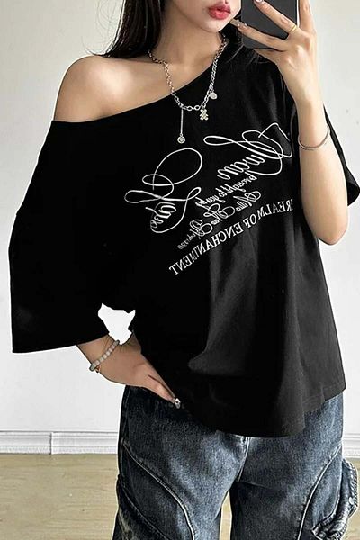Köstebek Black Swan Lake Casual Off-Shoulder T-Shirt