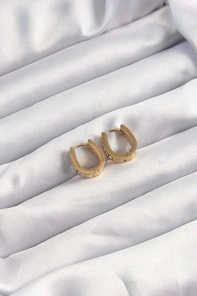 Clariss 316L Steel Gold Color Zircon Stone Hoop Model Earrings