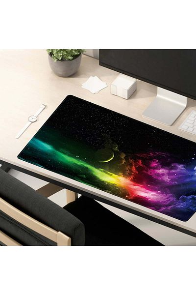 zola Mousepad, rubberised for gaming, non-slip, cloud pattern, multicoloured, 80x30 cm