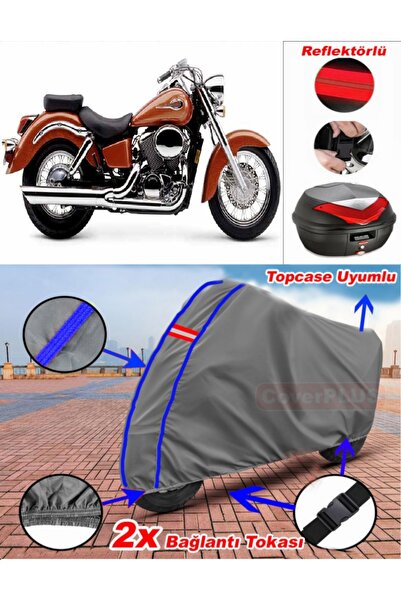 CoverPlus أزرق مخيط رمادي Honda VT 750 Shadow ACE قماش القنب Topcase الخلفي ح...