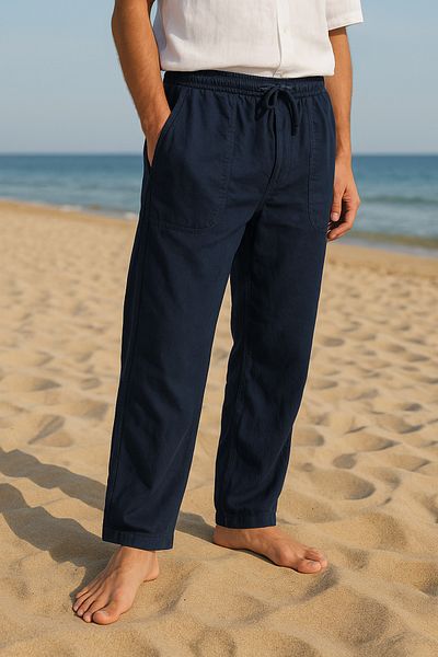 freemen Men's Navy Blue Linen Loose Cut Trousers - Wide Size Range-