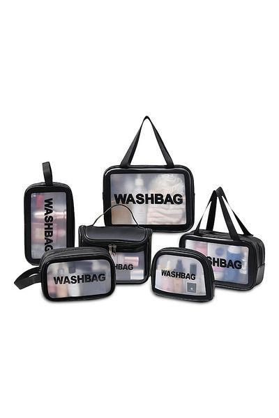 TECOS Travel cosmetic bag set, Tecos®, 6 different sizes, waterproof, black