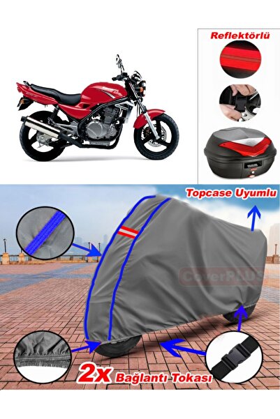 CoverPlus حقيبة خلفية من القماش المشمع Kawasaki ER-5 باللون الرمادي مع خياطة ...