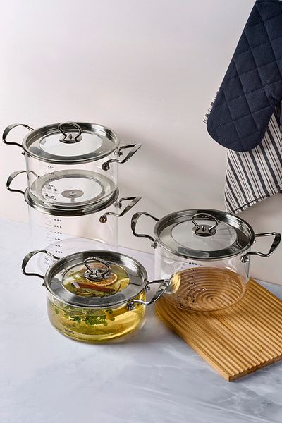 Perotti Logan Silver Covered 4-Piece Glass Pot Set