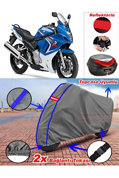 CoverPlus أزرق مخيط رمادي سوزوكي GSX 650 F قماش القنب Topcase الخلفي حقيبة مت...