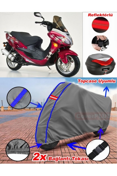 CoverPlus Blue Stitched Gray Kanuni Storm 150 Tarpaulin Topcase Back Bag Comp...