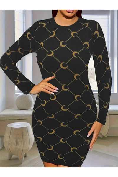İpeksi Silky Women's Crew Neck Long Sleeve Knitwear Mini Length Dress
