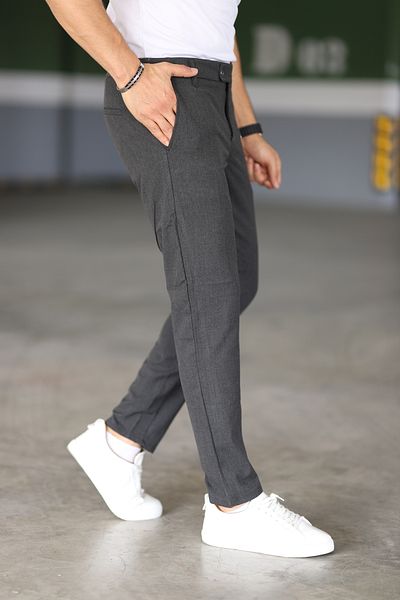 Mamlay Men's Anthracite Color Italian Cut Quality Flexible Lycra Ankle Length Slimfit Fabric Trousers